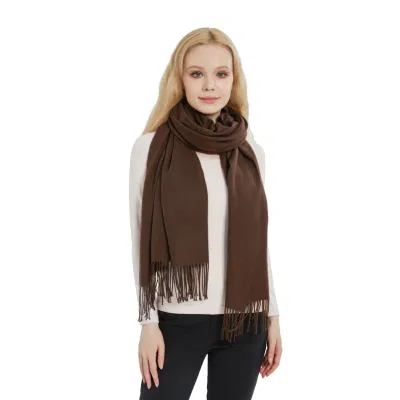 Medium Thickness Ladies Coffee Pashmina Wool Shawls and Cape Wraps
