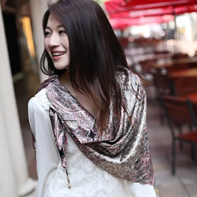 Digital Printed 100%Silk Fashion Shawl Custom Printed Long Scarf for Ladies