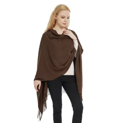 Medium Thickness Ladies Coffee Pashmina Wool Shawls and Cape Wraps