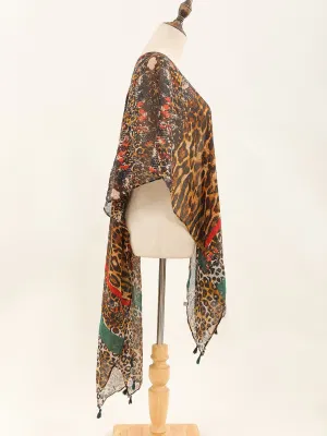 Leopard Print Pashmina Silky Shawl Kimono Scarfs Stole Wrap Cover up Women