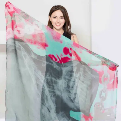 Ladies Fashion 100% Mulberry Silk Custom Digital Printing Scarf