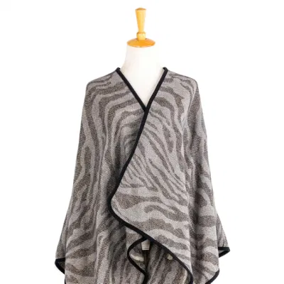 Lady Fashion Outfit Fall Winter Charcoal Gray Two-Sides Reversible Woven Plus Batwing Classic Block Binding Cozy Wraps Contrast Thick Stola Coat Cloak Poncho