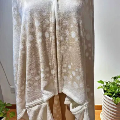 Women Bathrobe Special Printd Fleece Popular Blanket Hoodie Poncho Oversized with Deer Horn