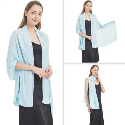 Elegant Women Light Blue Chiffon Poncho Shawls and Wraps Scarf