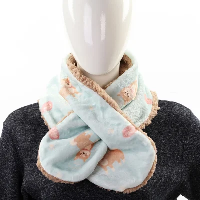 High Quality Custom Design Female Faux Fur Collar Fashion Plaid Knitted Winter Warm Cross Neck Warmer Scarves for Women