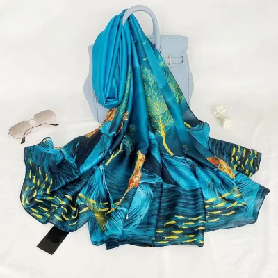 Custom Classic Floral Print Lightweight Silk Feeling Scarf