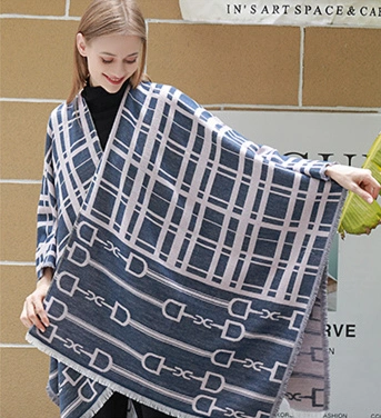New Winter Lady Geometric Jacquard Pattern Women Cape Poncho