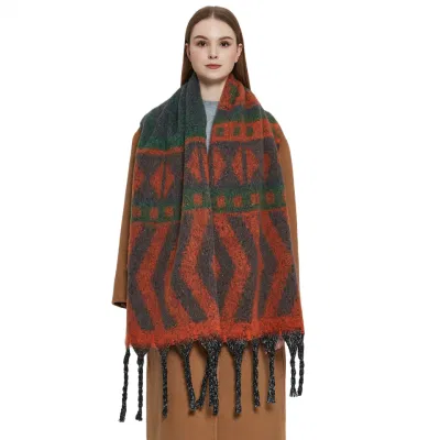 Winter Blanket Women&prime;s Striped Cozy Tartan Wrap Shawl Oversized Warm Scarf
