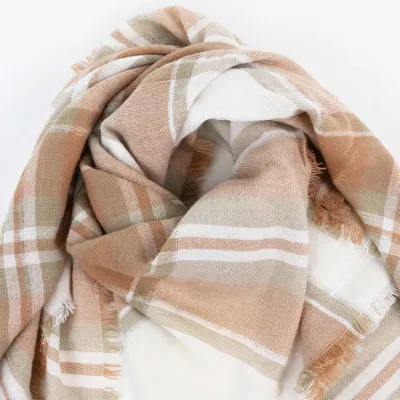Wholesaler Outerwear Outfit Apparel Accessory Metalic Spring Winter Acrylic Fringe Checks Grid Tartan Pashmina Windowpane Headwear Oversize Lurex Scarf Shawl