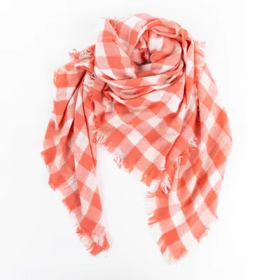 Wholesaler Outerwear Apparel Accessory Women Spring Winter Orange Striped Fringe Checks Grid Tartan Warm Pashmina Windowpane Beach Headwear Blanket Scarf Shawl