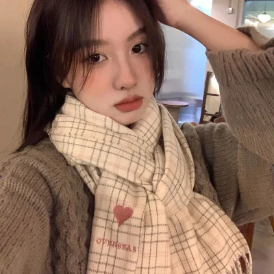 Custom Winter Warm Long Shawls Plaid Fashion Embroidery Women Scarf