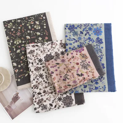 Autumn and Winter Small Flowers Elegant Celebrity Style Printed Faux Cashmere Scarf
