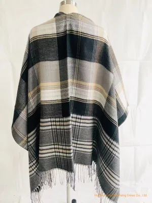 Ladies Winter Jacquard Ruana Over Sized Plaid Shawl Woven Brushed Winter Poncho/Ruana/Warp/Cape