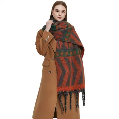 Winter Blanket Women&prime;s Striped Cozy Tartan Wrap Shawl Oversized Warm Scarf