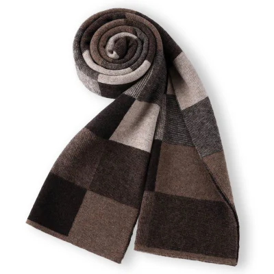Wholesale Winter Men&prime; S Tartan Wool Scarf with Solid Color