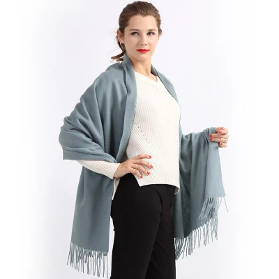 New Fashion Solid Color Shawl with Tassel 100% Wool Women Scarf
