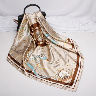 New Fashion Women Gift Imitation Silk Square 90*90cm Twill Print Satin Hairband Polyester Soft Lady Scarf