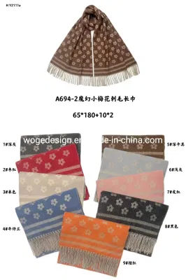 New Arrival Jacquard Feminine Stripe Floral Long Cashmere Winter Shawl Wrap
