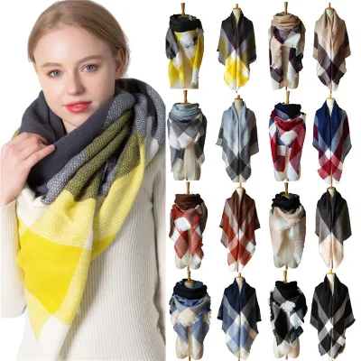Women&prime;s Fall Winter Scarf Classic Tassel Plaid Scarf Warm Soft Chunky Large Blanket Wrap Shawl Scarves