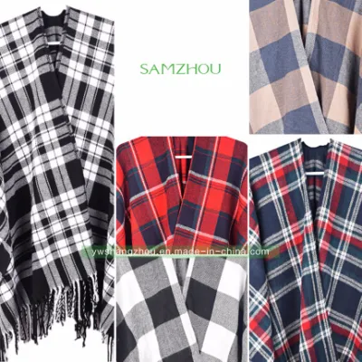 Western Slit Plaid Cape Fashion Scarf Lady Cashmere Shawl Winter
