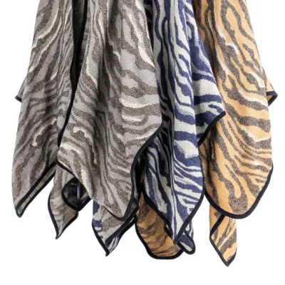 Outerwear Spring Autumn Woman Warmth Apparel Accessory Oversize Double Sides Navy Unique Jacquard Knitted Zebra Lined Soft Front Open Art Casual Cape Poncho