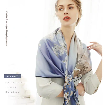 Custom Big Women Digital Printing Satin Pure Silk Scarf 90*90 Cm Hair Square Scarves