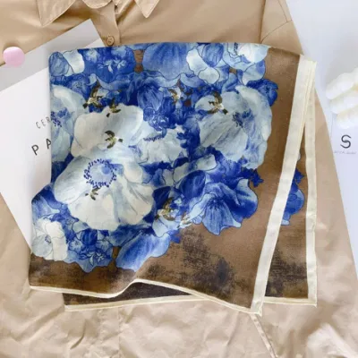 2024 68*68cm Wholesale Fashion Woman Silky Herringbone Scarf Custom Designer Floral Printing Headscarf for Women