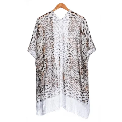 Wholesale Women Summer Leopard Print Cover UPS Poncho with Tassel