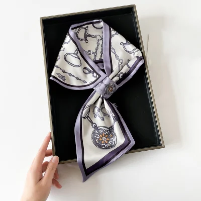 Soft Leaf Printed Spring Colorful Long Lady Silk Scarf