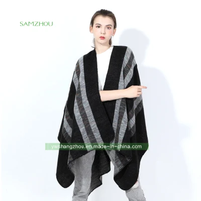 Striped Jacquard Cape Fashion Scarf Western Lady Cashmere Shawl Winter
