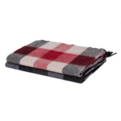 Simple and Classic Plaid Wrap with Tassels Pure Wool Women Scarf