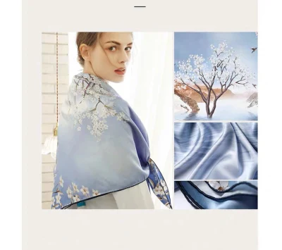 Custom Big Women Digital Printing Satin Pure Silk Scarf 90*90 Cm Hair Square Scarves