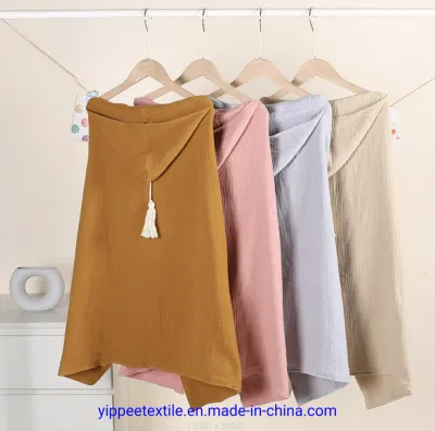 100% Cotton Muslin Poncho Kids Hooded Bath Towel Bathrobe