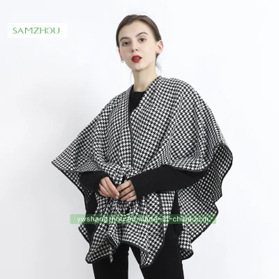 Customized Houndstooth / Leopard Jacquard Western Cape Fashion Lady Cashmere Shawl Winter
