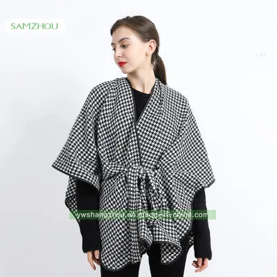Customized Houndstooth / Leopard Jacquard Western Cape Fashion Lady Cashmere Shawl Winter