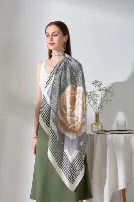 90X90cm Wholesale Custom Fashion Silk Scarves Hijab Headscarf High Quality Kerchief Scarf Bandanas