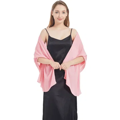 Ladies Luxury Light Pink Long Chiffon Wrap Shawls for Evening Dresses