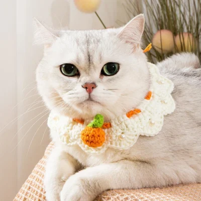 Pet Accessories Cute Floral Edge Cat Collar Knitted Bib Scarf Crochet Esg22008