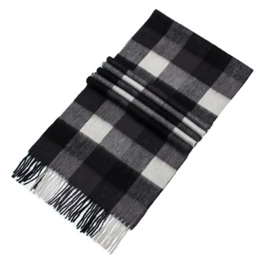 Simple and Classic Plaid Wrap with Tassels Pure Wool Women Scarf