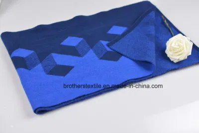 Men&prime;s Fashion Blue Wool Cashmere Blended Knitted Scarf