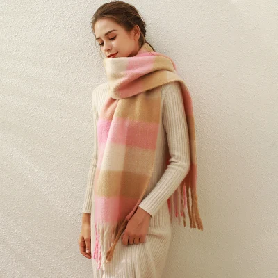 New Fall and Winter Warm Colorful Scarf Mohair Imitation Cashmere Tassel Plaid Female
