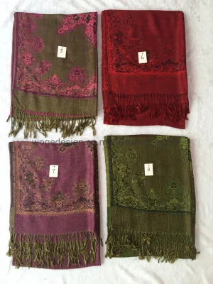 Hot Selling Wholesale Fall Stylish Scarf Shawl India Style Jacquard Leaves Floral Rayon Viscose Classical Vintage Lady Pashmina