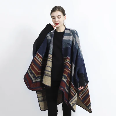 Fashion Ladies Double-Side Jacquard Blanket Scarf Warm Cape Cloak Coat Women Shawl