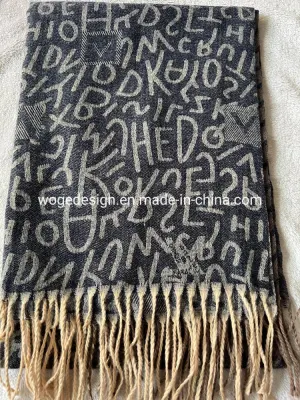 Factory Bulk Buy Extra Wool Feel Letter Large Scarfs for Womens Cold Weather with Fringe