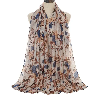New Style Floral Print Bali Yarn Beach Towel Travel Sun Shawl Polyester Cotton Long Soft Lady Scarf