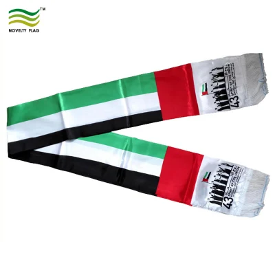 Custom Printing Satin Soccer Football Fans Qatar National Flag Silk Long Scarf