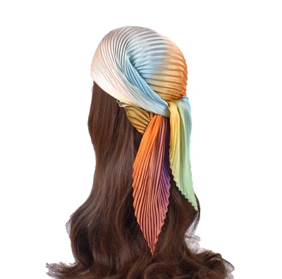 70*70cm Gradation Colorful Pleated Polyester High Quality Scarf for Women