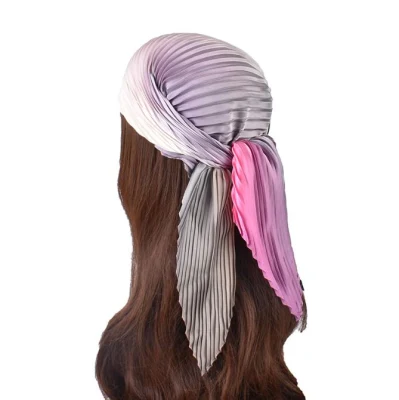 70*70cm Gradation Colorful Pleated Polyester High Quality Scarf for Women