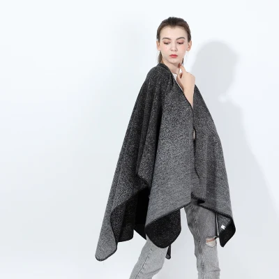 Autumn and Winter Fashion Knitted Ponch Scarves Black Thick Hotsale Women Shawls