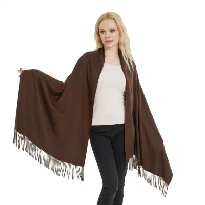 Medium Thickness Ladies Coffee Pashmina Wool Shawls and Cape Wraps